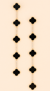 Emy Jeweled Clover Charm Drop Earrings - Black